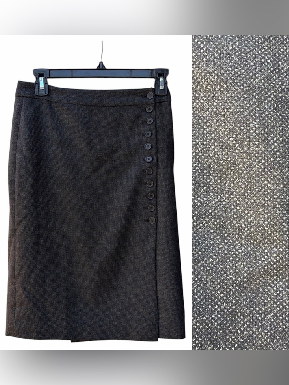 Ann Taylor DK grey Side Button 100% Wool Lined Pencil Skirt Women’s Size 0